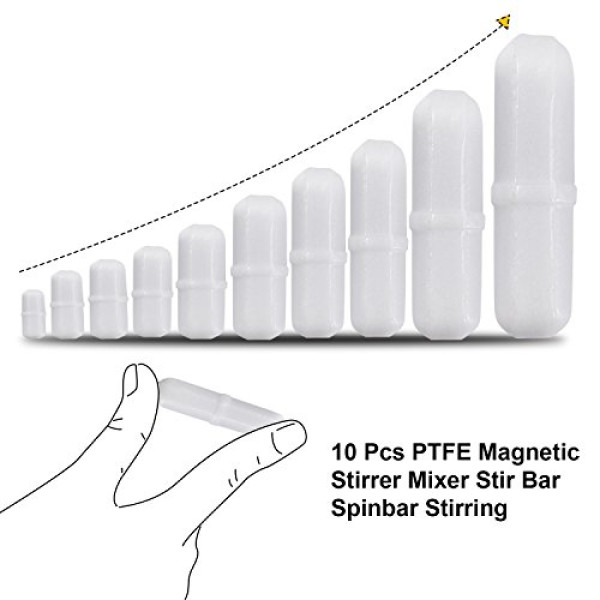 Noorlee 10pcs PTFE Magnetic Stirrer Mixer Stir Bar Spinbar White Color