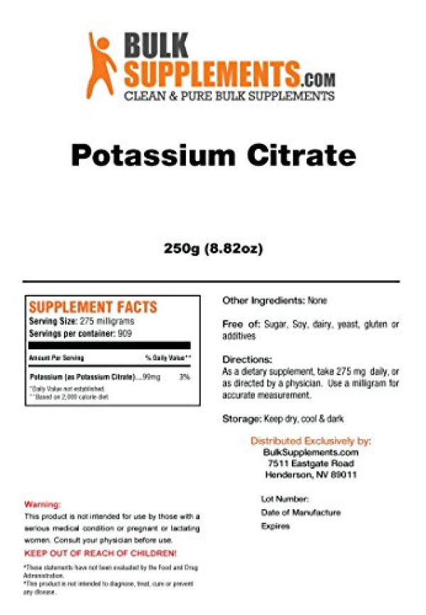 BulkSupplements Pure Potassium Citrate Powder 8.8 Oz