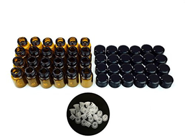 36 Pack Beauticom 2ML (5/8 Dram) Amber Glass Vial for Lab Chemicals, Reagents and Other Liquids with Orifice Reducer and Dropper Top
