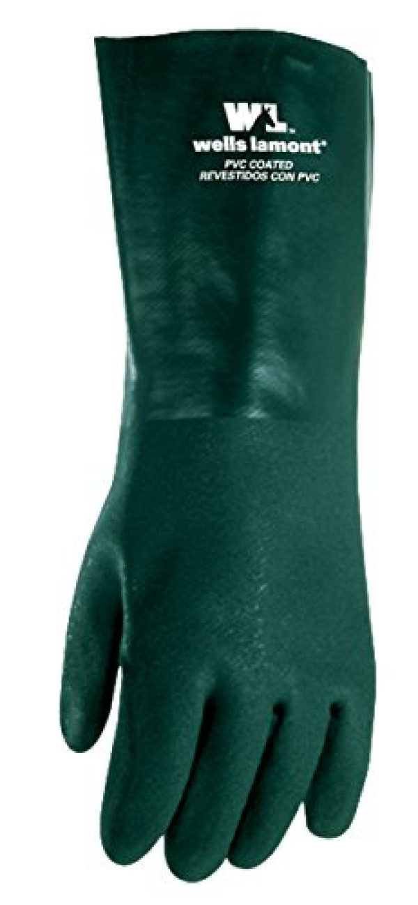 Chemical Resistant Gloves 14 in, PVC Coated Gloves, Cotton Fleece Lining, (Wells Lamont 167L)