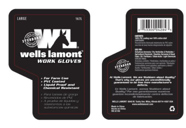 Chemical Resistant Gloves 14 in, PVC Coated Gloves, Cotton Fleece Lining, (Wells Lamont 167L)