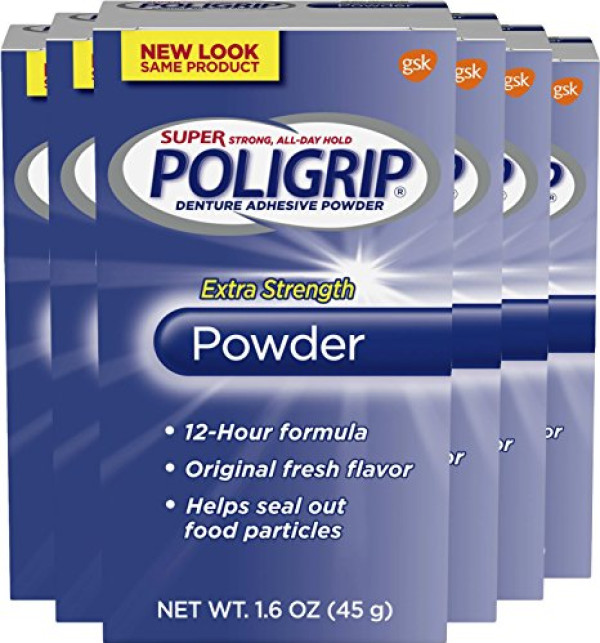 Super Poligrip Extra Strength Denture Adhesive Powder, 1.6 ounce (Pack of 6)