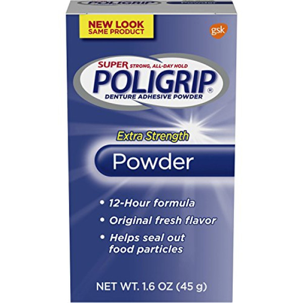 Super Poligrip Extra Strength Denture Adhesive Powder, 1.6 ounce (Pack of 6)
