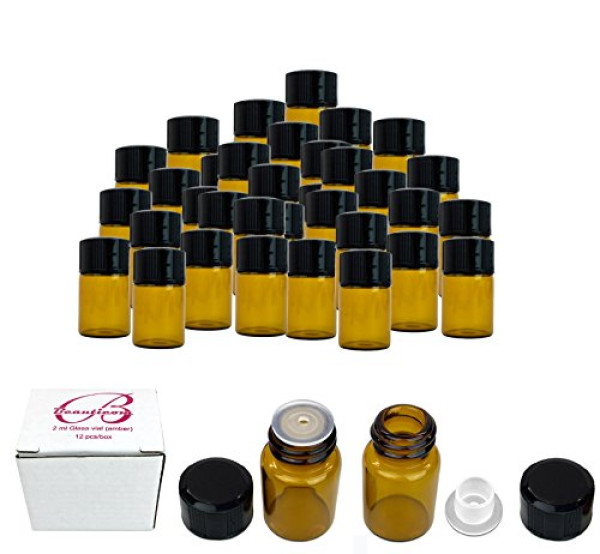 36 Pack Beauticom 2ML (5/8 Dram) Amber Glass Vial for Lab Chemicals, Reagents and Other Liquids with Orifice Reducer and Dropper Top