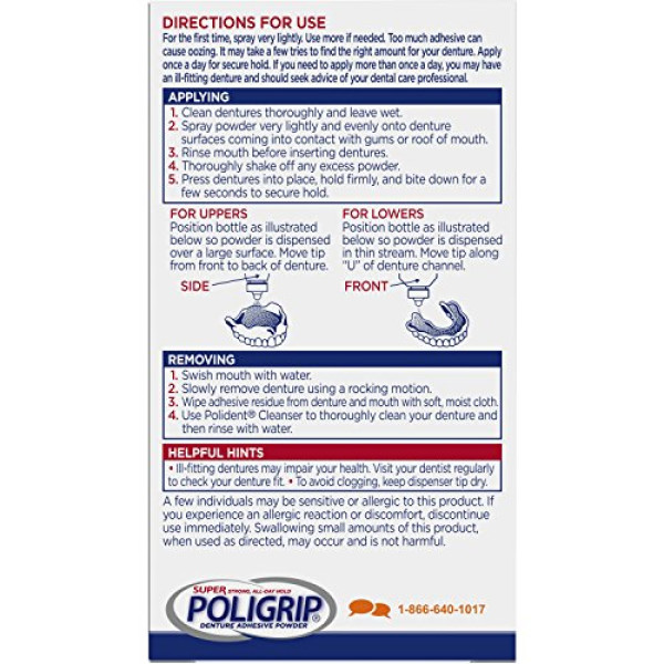 Super Poligrip Extra Strength Denture Adhesive Powder, 1.6 ounce (Pack of 6)