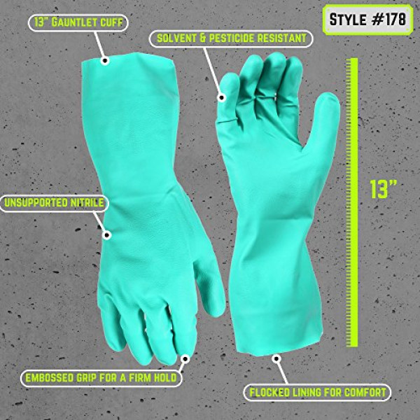 Chemical Resistant Nitrile Gloves, Solvent and Pesticide Resistant, Reusable, Large (Wells Lamont 178L)