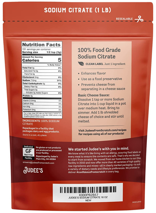 Food Grade Non-GMO Sodium Citrate, 16 Oz