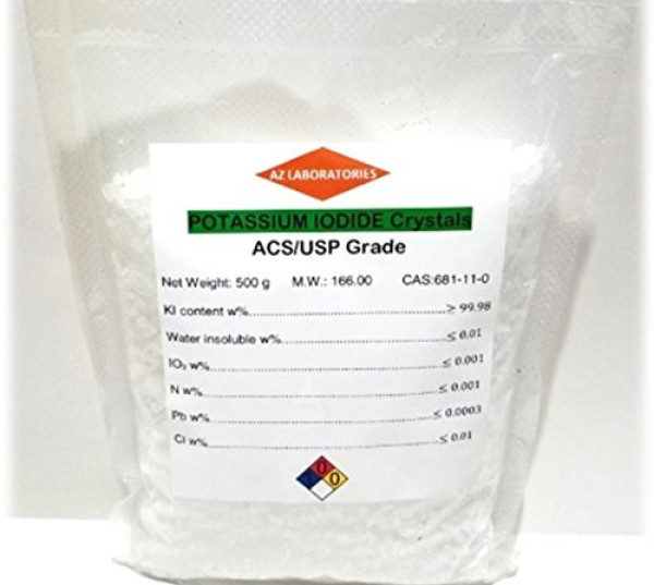 Potassium Iodide, Pure USP Crystals, 500 grams