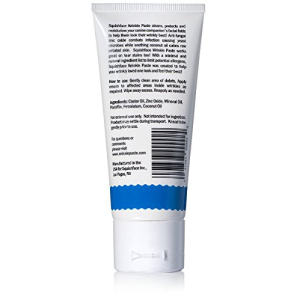 Squishface Wrinkle Paste - Cleans Wrinkles, Tear Stains and Tail Pockets - 2 Oz, Anti-Itch, Great for Bulldogs, Pugs and Frenchies
