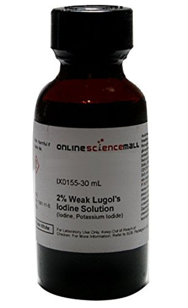 30mL of 2% Weak Lugol's Iodine Solution - Biology Stain
