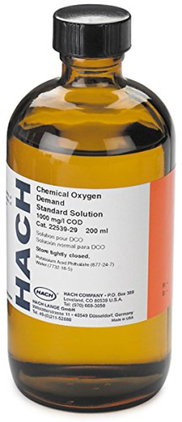 Hach 2253929 COD Standard Solution, 1000 mg/L as COD (NIST), 200 mL