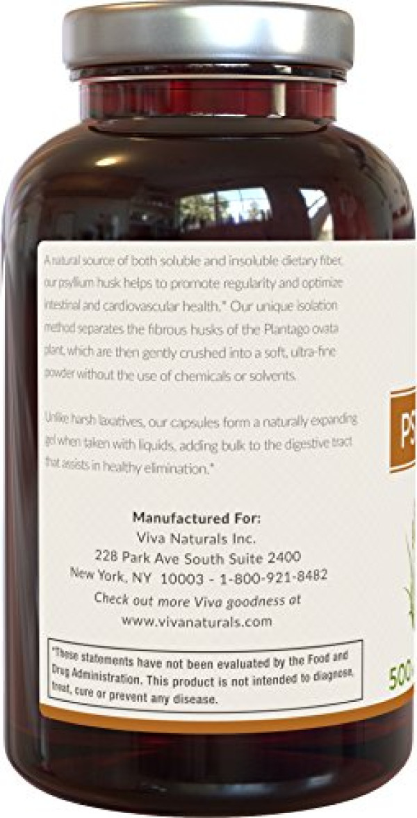 Viva Naturals Organic Psyllium Husk, 500mg, 500 Vegetarian Capsules