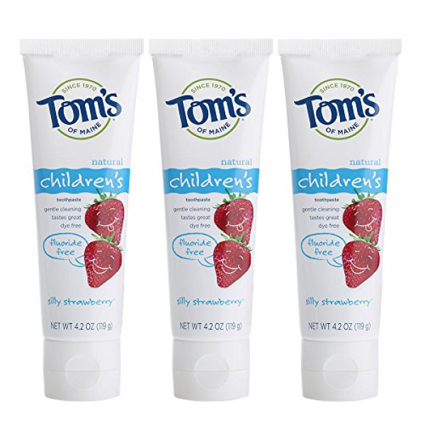 Tom's of Maine Natural Fluoride Free Children's Toothpaste, Silly Strawberry, 4.2 Oz, Pack of 3