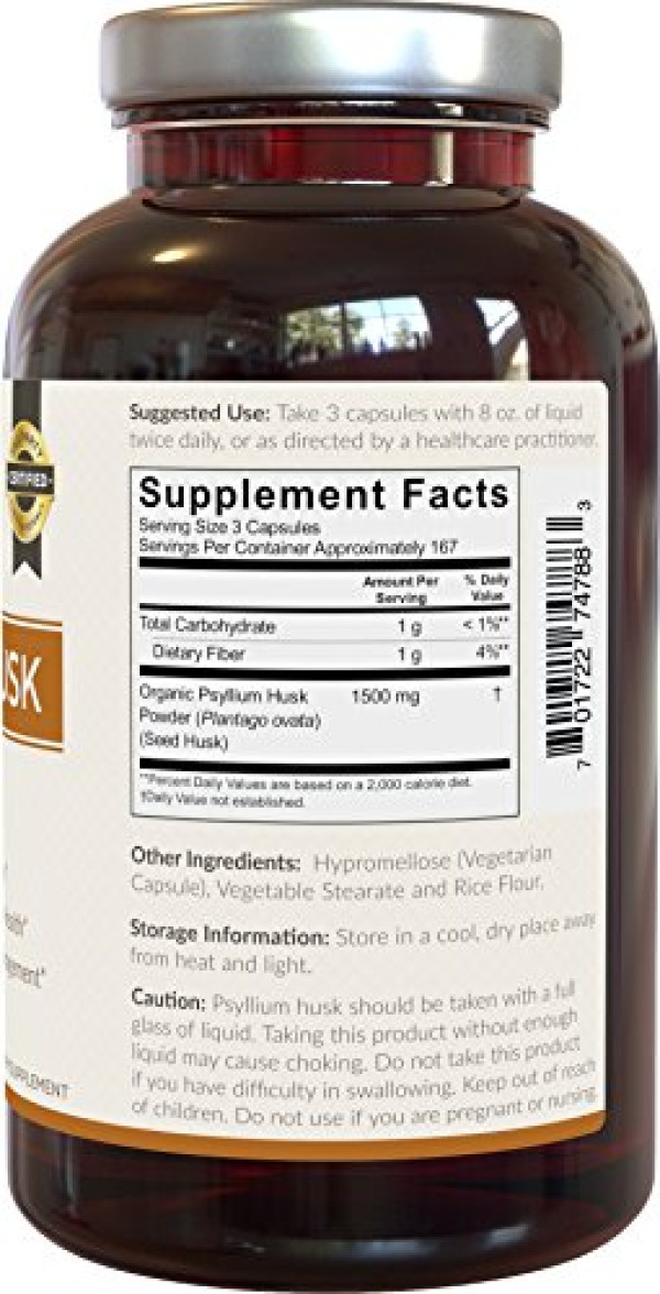 Viva Naturals Organic Psyllium Husk, 500mg, 500 Vegetarian Capsules