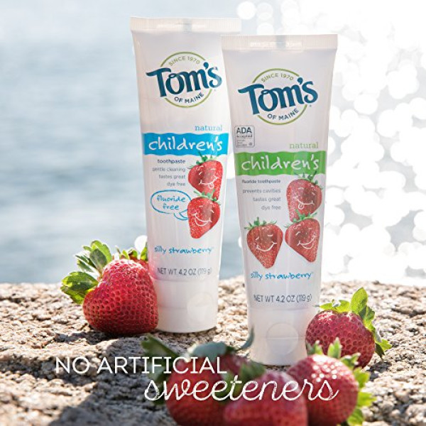 Tom's of Maine Natural Fluoride Free Children's Toothpaste, Silly Strawberry, 4.2 Oz, Pack of 3