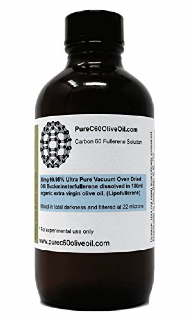 Organic C60 Olive Oil - 99.95% Ultra Pure Vacuum Oven Dried 80mg/100ml Glass Bottle