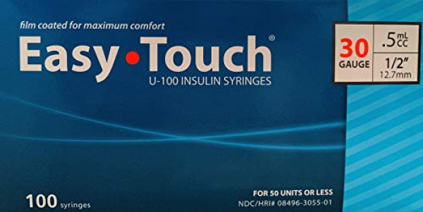 Easy Touch Syringes, 30 Gauge 1cc ½, 100 Syringes Each Box (0.5 30Gx1/2)