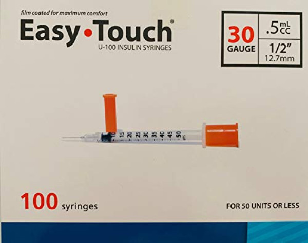 Easy Touch Syringes, 30 Gauge 1cc ½, 100 Syringes Each Box (0.5 30Gx1/2)