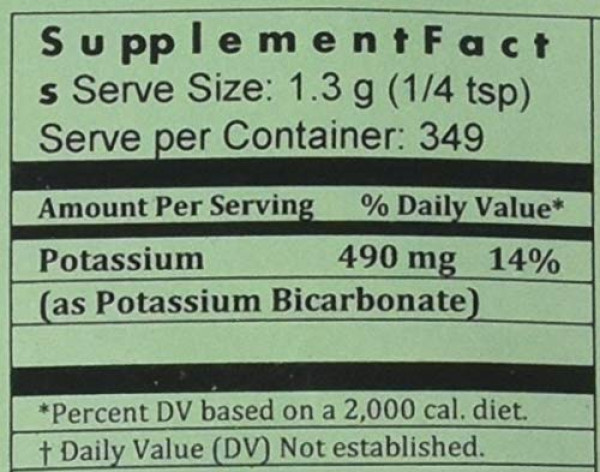 Potassium Bicarbonate, Natural USP Food Grade Crystalline Powder, 99.63% Alkalinity 1 lb
