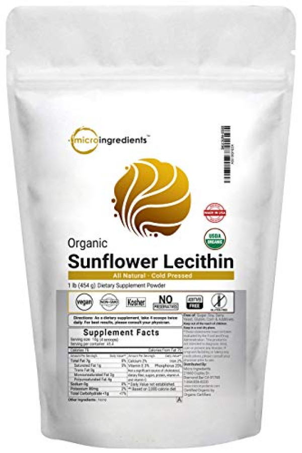 US Grown Organic Sunflower Lecithin Powder, 1 Pound (454g)