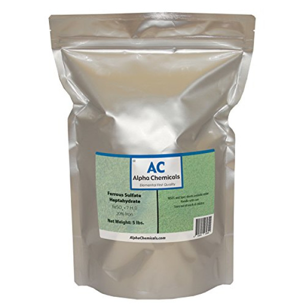 Alpha Chemicals Ferrous Sulfate Heptahydrate, 20% Iron, Very Soluble, 5 Lb