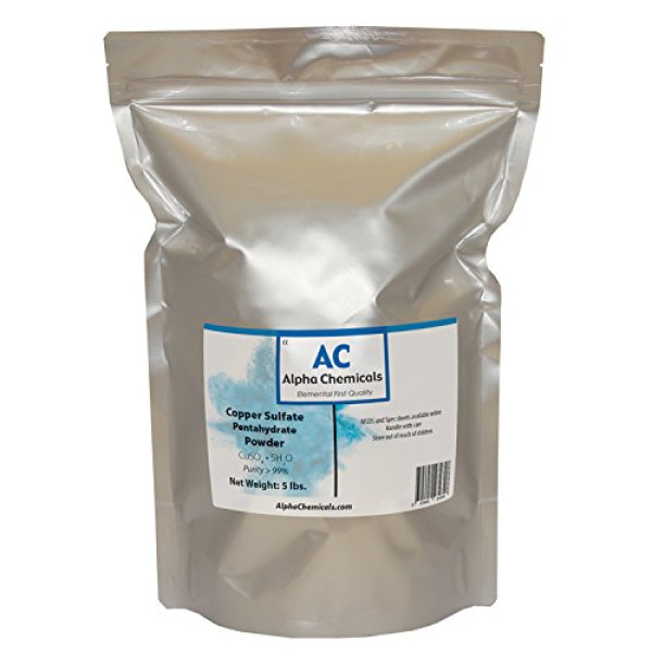Alpha Chemicals Copper Sulfate Pentahydrate - 25.2% Cu - 5 Pounds