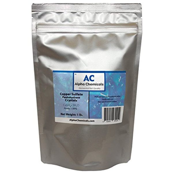 Copper Sulfate Pentahydrate - Crystals - 25.2% Cu - 1 Pound
