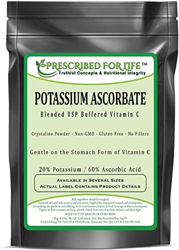 Potassium Ascorbate - Blended USP Buffered Vitamin C Powder - 20% K / 60% Ascorbic Acid, 12 oz
