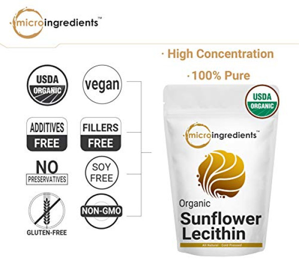 US Grown Organic Sunflower Lecithin Powder, 1 Pound (454g)