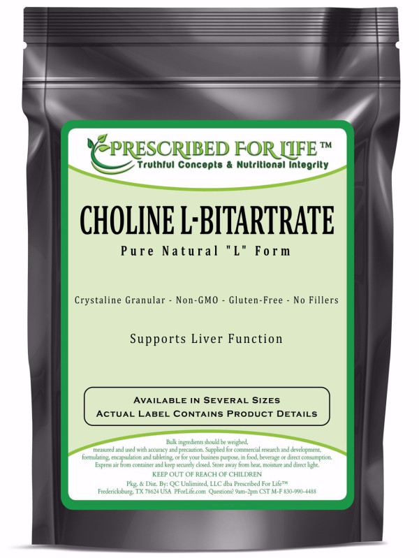 Choline L-Bitartrate - 100% Pure Natural L Form Powder, 12 oz