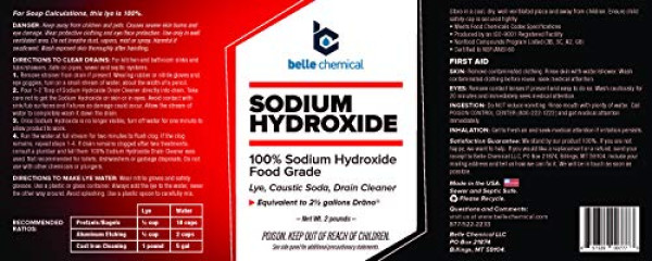 Sodium Hydroxide - Pure - Food Grade (Caustic Soda, Lye),  2 Pound Jar