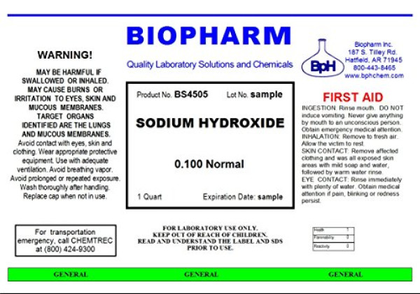 Sodium Hydroxide 0.100 Normal, 950 ml