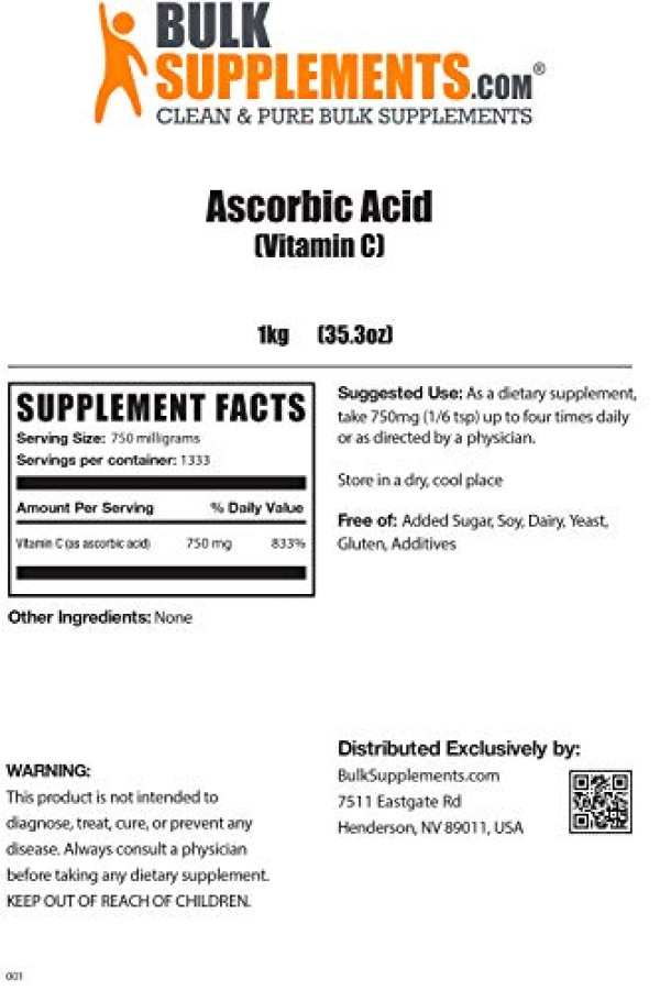 BulkSupplements.com Vitamin C Powder, Ascorbic Acid Vitamin C, 2.2 lbs