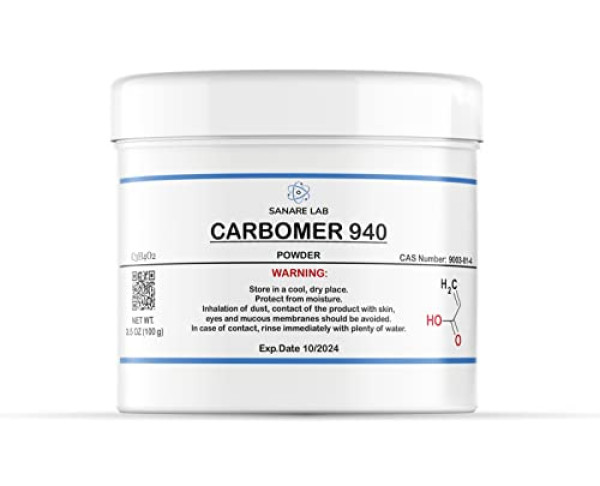 Carbomer 940 Carbopol Cosmetic Ingredient - Thickening Agent Formulation Gel Cream Lotion Carbopol Emulsify, 100g (3.5 oz)