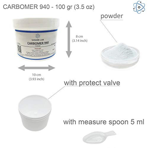 Carbomer 940 Carbopol Cosmetic Ingredient - Thickening Agent Formulation Gel Cream Lotion Carbopol Emulsify, 100g (3.5 oz)