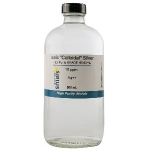 Ionic Silver 500mL of 10ppm in a glass bottle